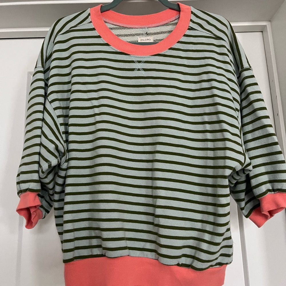 Pilcro Green and Pink Striped Sweatshirt